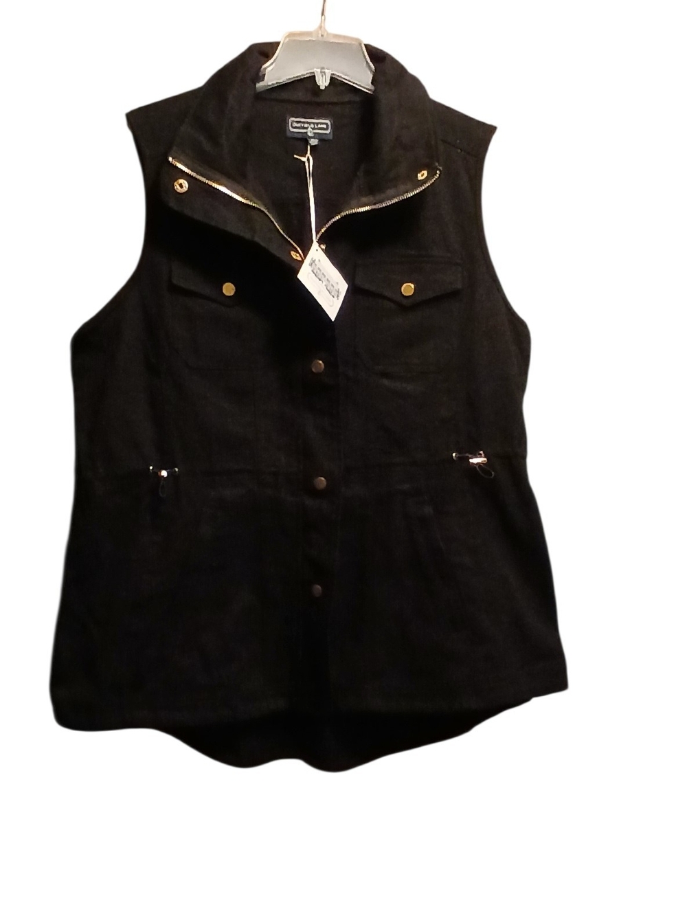 Brand new women's xl Duffield Lane Black vest with gold accents.